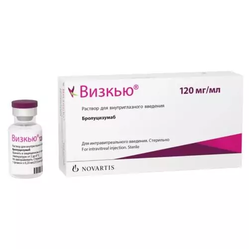 Визкью р-р для внутриглазн введ 120мг/мл фл с игл-фильтр 0.23мл N1x1 (Бролуцизумаб) 