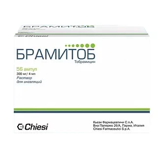 Брамитоб раствор д/инг. 75мг/мл амп. 4мл №56 (Тобрамицин)
