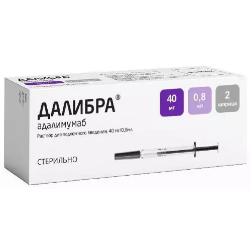Далибра р-р д/и п/к 40мг/0,8мл шпр 0.8мл N2 (Адалимумаб)