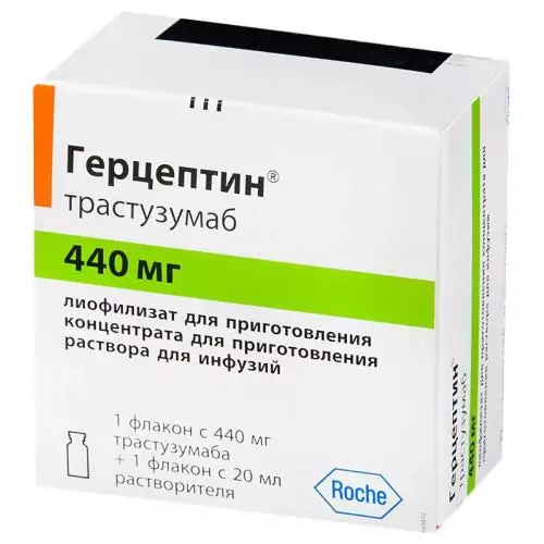 Герцептин лиоф. д/конц. д/инфуз. 440мг. фл. комплект р-ль N1(трастузумаб)